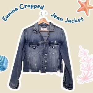 eunina Cropped Distressed Denim Jacket - Medium Blue